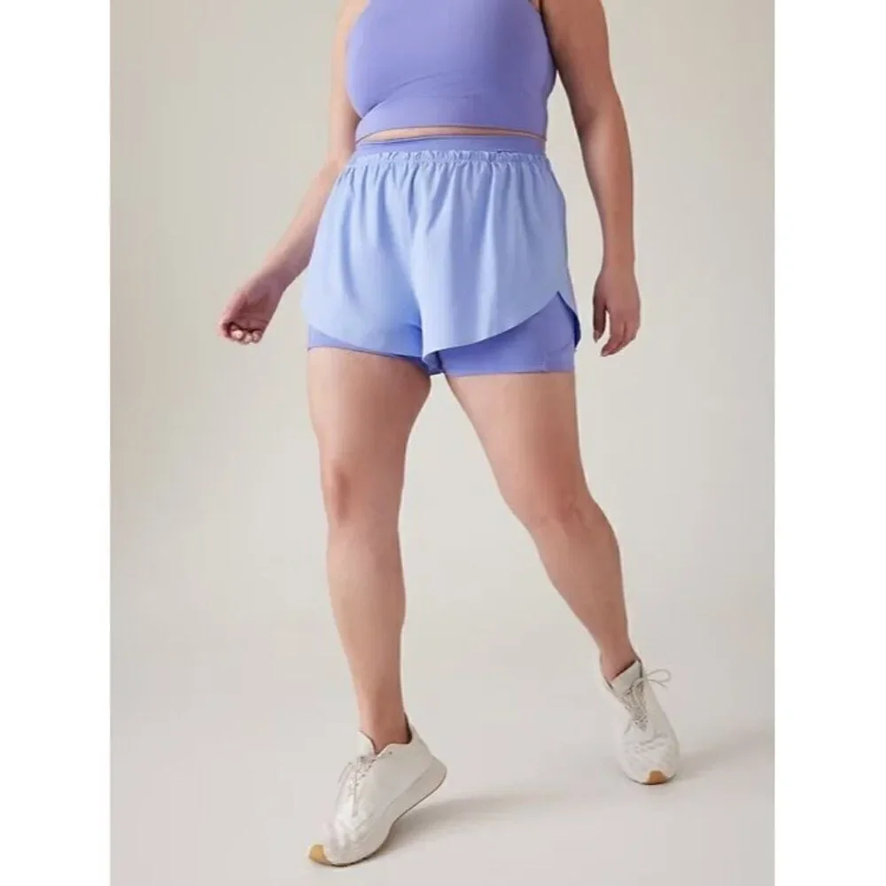 Athleta Mile Marker 2‎ in 1 Running Shorts Womens Small Blue Purple NEW